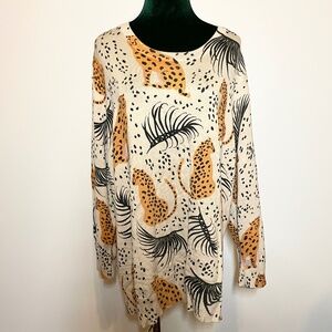 Pepaloves Artsy Whimsical Womens 2X Knit Sweater Cheetah Palm Big Cat Eclectic
